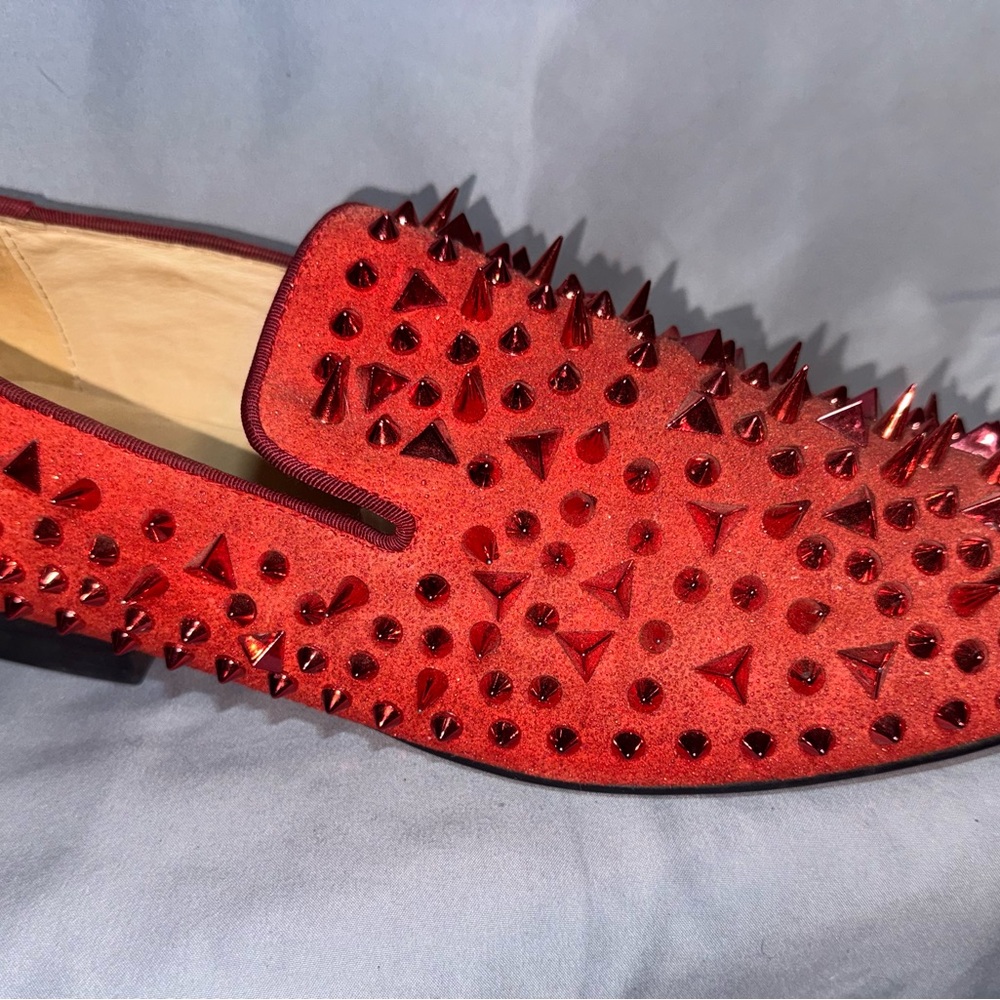 Red Studded Men’s Slip-On Loafers - Luxe Embellished Design